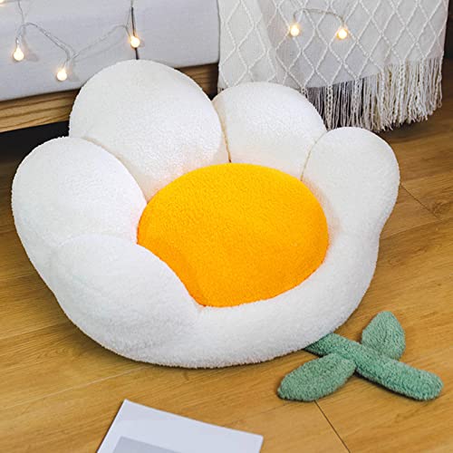 Image of Goodliest Flower Seat Cushion Cute Floor Pillow Thickened Flower Shape Floor Pillows Seating for Adults Floor Cushions for Relax Yoga Meditation White 25.59" x 23.62"