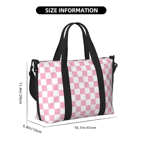 Laptop Tote Bag for Women Work - Pink Pastel Checkered Print Weekender Overnight Bags for Women Travel, Gym Duffle Bag for Men, Personal Item Crossbody Travel Bags for Men Carry On2