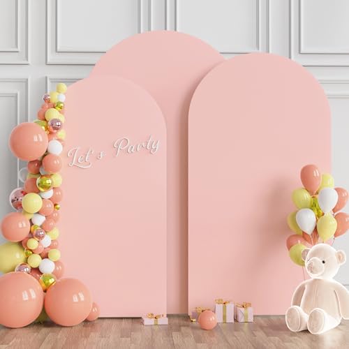 Image of Wokceer Wedding Arch Cover (7.2FT, 6.6FT, 6FT) Set of 3 Spandex Fitted Wedding Arch Stand Covers for Round Top Chiara Arch Backdrop Stands Cover for Birthday Party Ceremony Banquet Decor Pale Pink
