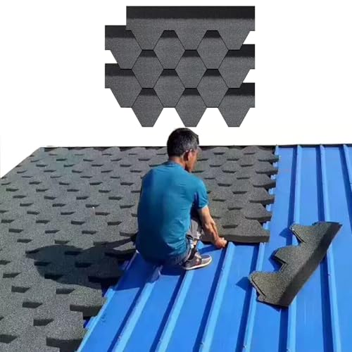 Tejas de asfalto para techos, azulejos de 39.3 x 12.8 pulgadas con capa adhesiva termofusible para renovación al aire libre, adecuadas para pendientes de hormigón, patios, balcones y más