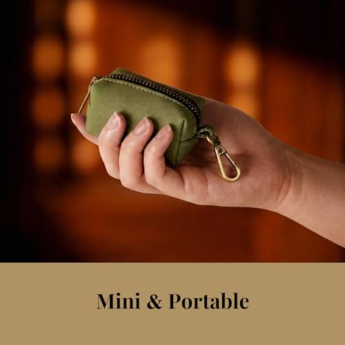Image of Didog PU Leather Dog Poop Bag Holder, Easy-Pull with Metal Clip, OliveGreen