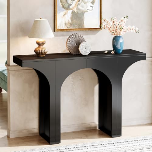 Tribesigns 47 Inches Console Table, Black Entryway Table, Modern Hallway Table, Sofa Table with Arch Base, Unique Foyer Table, Behind Couch Table, Wooden Long Accent Table for Living Room, Entrance