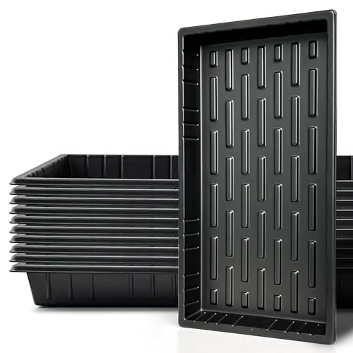 RooTrimmer Growing Trays 1020 Plant Nursery Trays Heavy Duty Seed Starter Flat Seedling Tray for 72/128 Cell Plug Tray Transplant Growing Microgreens (2111 10 Pack 1.6 Deep Without Holes)