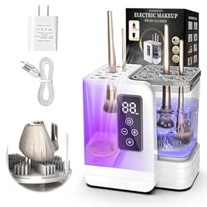 5-in-1 Electric Makeup Brush Cleaner & Dryer Machine- Portable Automatic USB Cosmetic Brushes Cleaner Tool with Deep-Clean Silicone Brush for All Size Brushes (Contour, Eyeshadow, Blush)