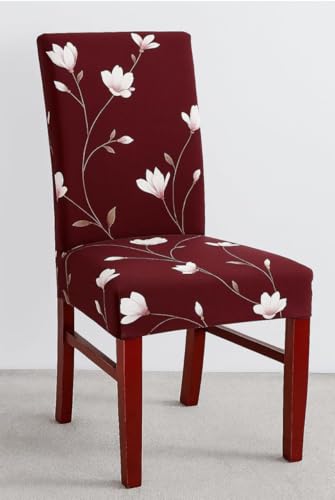 Image of Homerz Premium 6 Seater Dining Table Cloth with 6 Dining Chair Covers,Elastic Fitted Chair Slipcovers, Printed Polycotton Fabric, Table Cloth Size 60x90 inch (Red Floral)