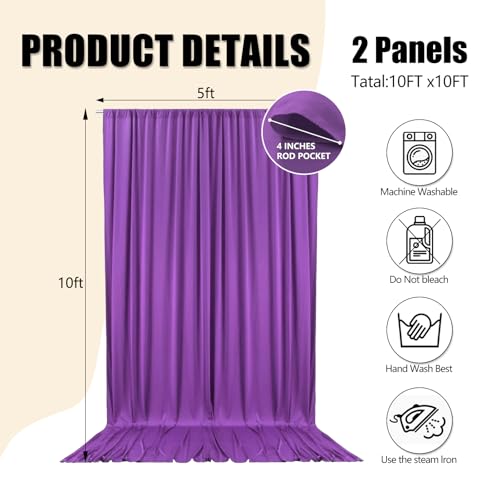 Image of 10ft x 10ft Purple Backdrop Curtains for Parties, Polyester Fabric Backdrop Drapes with Rod Pockets for Weddings, Birthday, Halloween, Photography, Christmas Party Background Curtain, 2 Panels