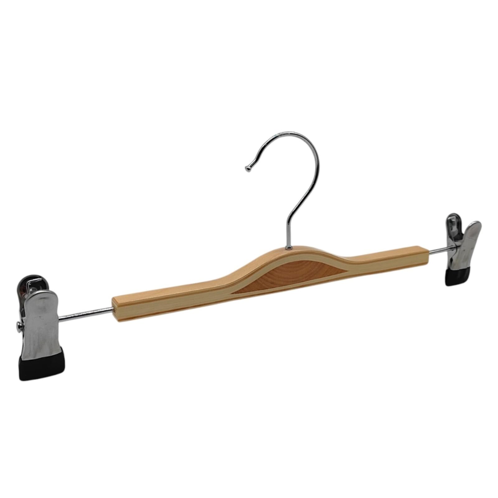 10x Wooden Trouser & Skirt Hangers 32cm with Adjustable Clips, 360° Swivel Chrome Hook | Space Saving Hangers for Pants, Skirts, Dresses, Blouses