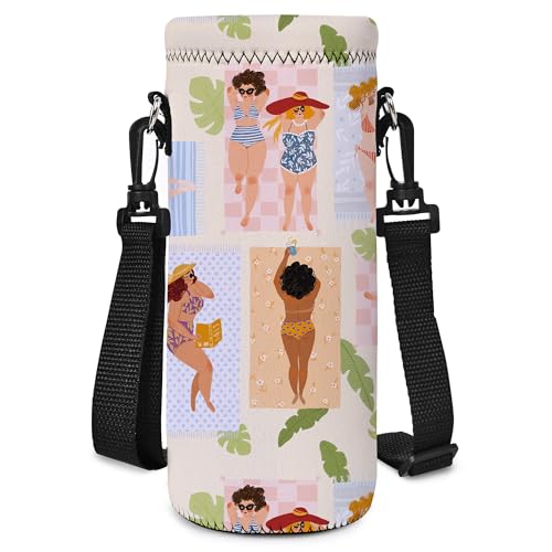 AUPET Water Bottle Bag Carrier,24oz/32oz Insulated Neoprene bottle Sling Holder Case Pouch Cover for 1000ML/750ML Bottles with Shoulder Strap for walking (Beach Sunbathing, 750ML)