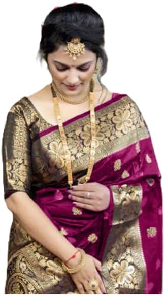 C J Enterprise Women's Pure Soft Silk Saree With Blouse Piece For Wedding