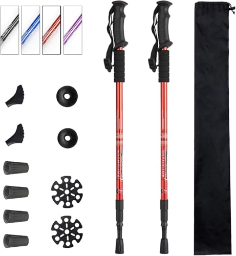Image of Hiking Trekking Poles, 2 Pack Collapsible,Lightweight, Anti Shock, Hiking or Walking Sticks,Adjustable Hiking Pole for Men and Women (2pcs Red)