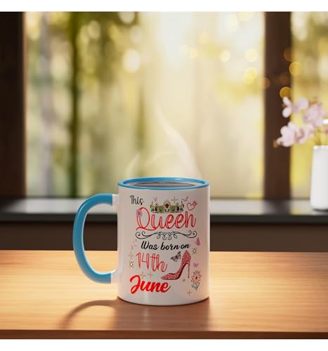 Taza de cerámica cumpleaños 14 de junio azul/blanco miniatura 3