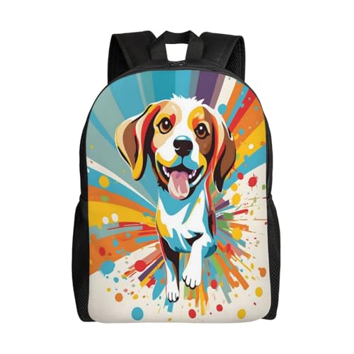 Comfort Fit Unisex Happy Puppy Colorful Art Backpack Durable for Daily Commute & Travel Adventures 16 Inch