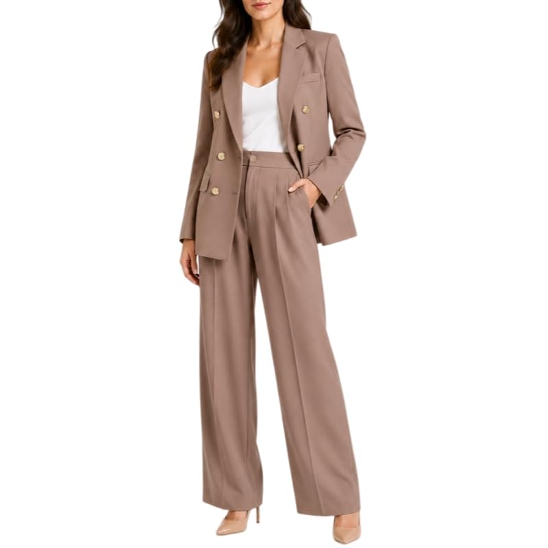 Ensemble Tailleur Croisé Femme avec Veste à Revers Crantés et Pantalon