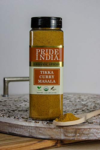 Pride Of India - Organic Indian Tikka Curry Masala Sesaoning Spice 18 oz (510.3 gm) Large Dual Sifter Jar - Perfect for Chicken Tikka Curry, Kaboob Skewers, Tomato Sauces - Offers Best Value for Money
