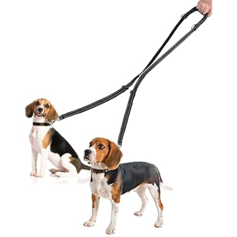 Heelay 3-in-1 Double Dog Leash for Two Dogs, 360 Swivel No Tangle Walking Reflective Dual Dog Leash, Crossbody Adjustable Length Padded Handles Walking Training for Small and Medium Dog (50 lbs Black Cover