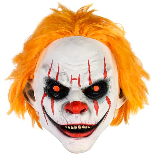 HugOutdoor Halloween Scary Clown Mask Adult Evil Killer Orange Hair Full Head Latex Mask Creepy Cosplay Costume Party Props (Orange Hair)