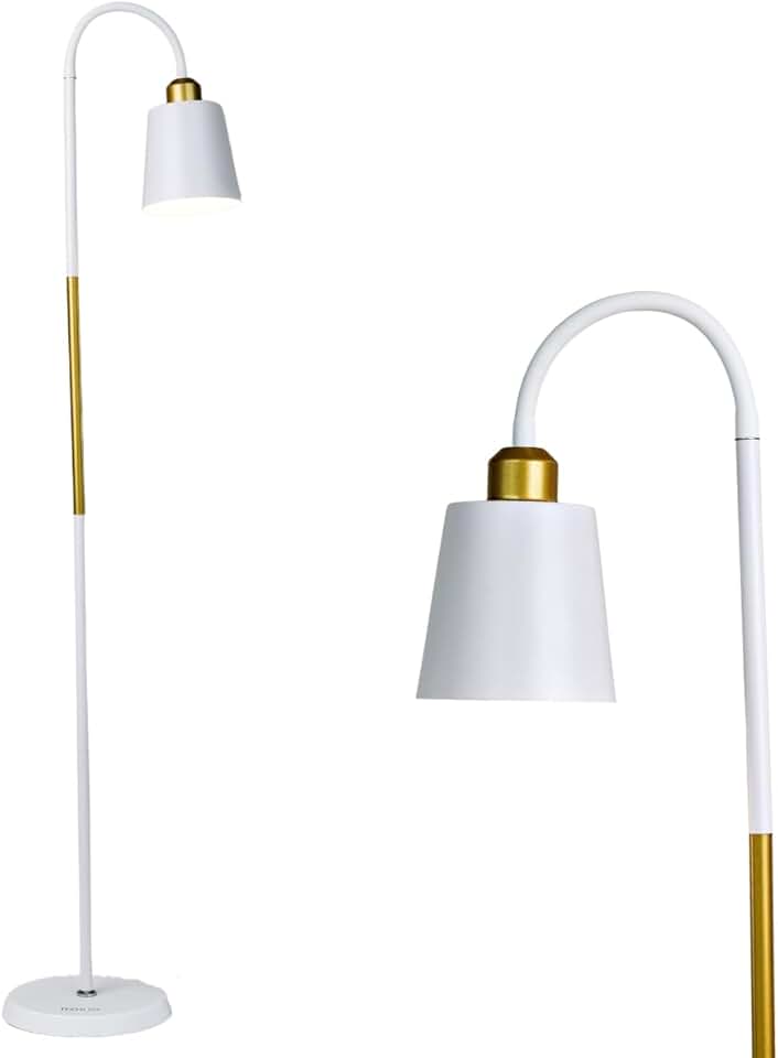Abajur de chão detalhe em cobre luminaria de piso curva luminária chão articulada (Branco)