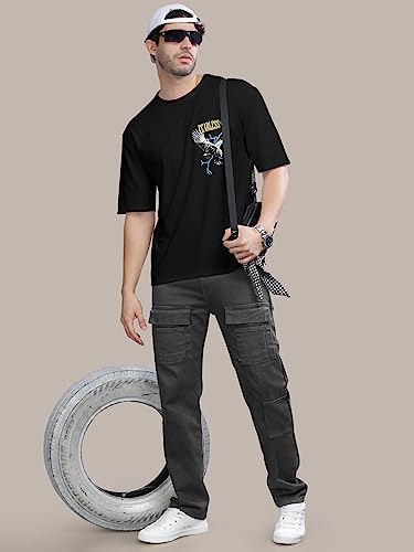 Image of BULLMER Peach Trendy Front Printed oversized Round Neck T-shirt for men