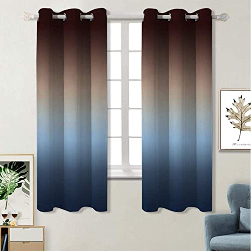 HUENEL Brown Navy Blue Gradient Window Curtain, Ombre Black Privacy Protected Blackout Curtains, 2 Panels Window Curtains, for Nursery Bedroom Décor Thermal Insulated Window Drapes,54