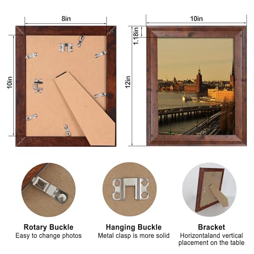 Image of iRahmen 8x10 Picture Frame Set of 4, Brown Rustic Vintage Photo Frame with Real Glass, 8 x 10 Frames for Wall Mount and Tabletop Display
