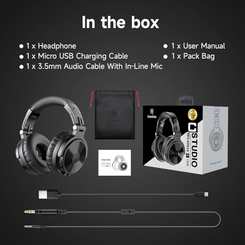 OneOdio Bluetooth Over Ear Headphones, 110 Hrs Wireless/Wired Stereo Sound Foldable Headsets with Deep Bass 50mm Neodymium Drivers for PC/Computer/Podcast- Studio Wireless Pro C, Black