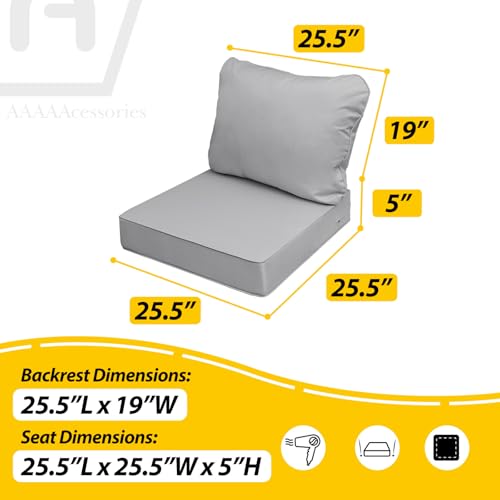 Image of AAAAAcessories Outdoor Deep Seat Cushions, Waterproof, Fade-Resistant Patio Furniture Replacement Cushions, 25.5 inch x 25.5 inch x 5 inch + 25.5 inch x 19 inch, Set of 2, Gray