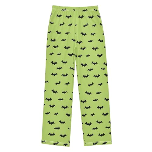 Halloween Pajama Pants Black Bat Green Background Long Sleep Pants Lounge Bottoms