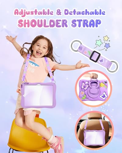 Coque iPad 10 11e gén avec support rotatif et sangle papillon violet - 3