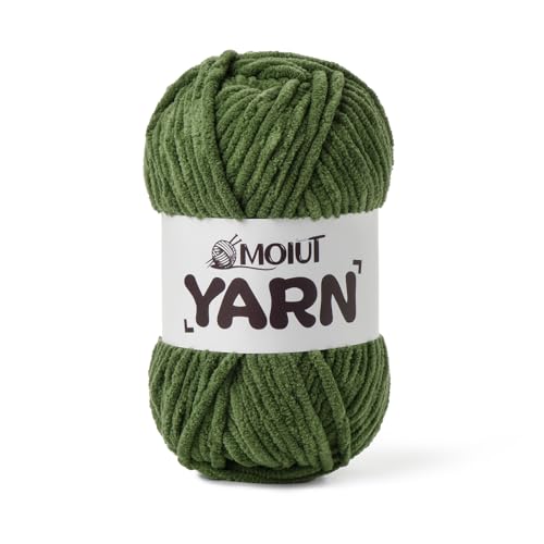 Image of Fluffy Chenille Yarn for Crocheting, Chunky Velvet Yarns for Crochet Amigurumi, Baby Yarn for Crocheting Soft Blanket, 87.4yds /3.5 oz Bulky Yarns for Crafts /Hats /Shoes /Socks (Army Green)