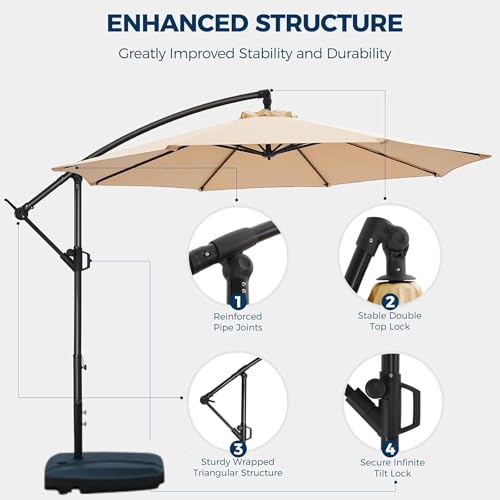 Image of THESHELTERS 10ft Side Pole Round Outdoor Garden Umbrella with Movable 60Kg Heavy Water Base Stand for Patio, Terrace, Cafe and Poolside | Waterproof Big Size Outdoor Umbrella