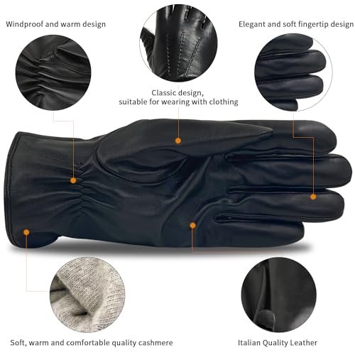 ZLUXURQ Mens Lambskin Cashmere Gloves
