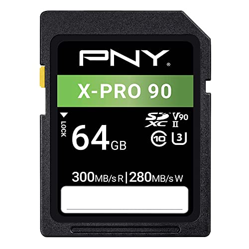 PNY 64GB X-PRO 90 UHS-II SDXC Memory Card - 300MB/s Read, U3, V90, 8K UHD, 4K UHD, Full HD, UHS-II for Professional Photographers & Content Creators, DSLR & Mirrorless Cameras &Advanced Video Cameras