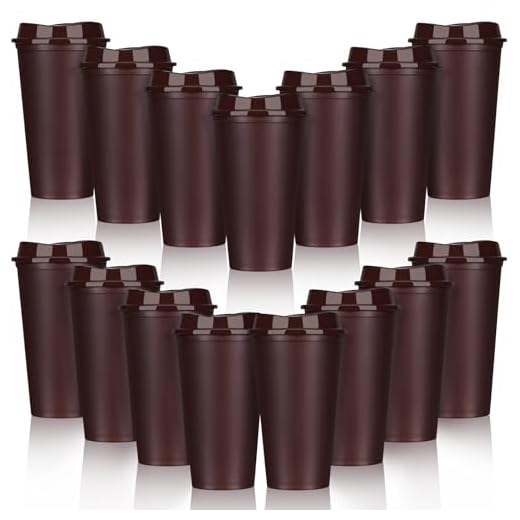 Domensi 15 Pack Reusable Coffee Cups with Lids Bulk 16 oz Travel Mug Plastic Coffee Tumblers for DIY Hot Cold Drink Party Favors Gift Coworker, Microwaveable (Brown)