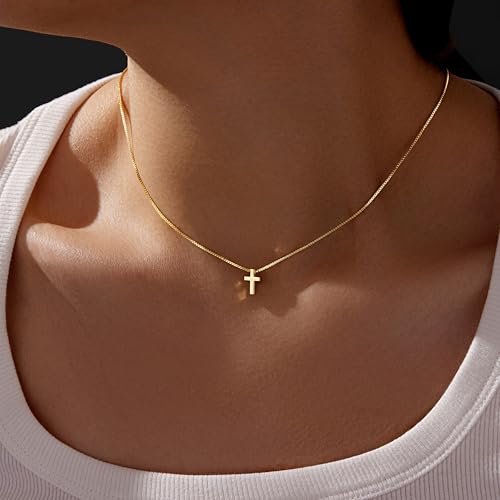 Cross Necklace for Women Girls, Dainty14K Real Gold Silver Plated Cross Choker Pendant Jewelry Non Tarnish Waterproof Trendy Cute Simple Small Necklace Easter Christian Baptism Religious Faith Jewelry Gifts2