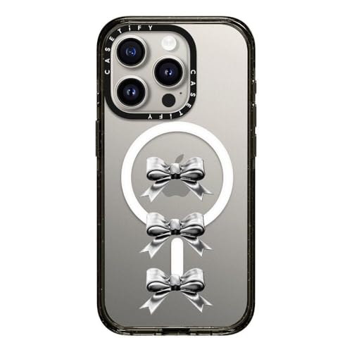 CASETiFY �C���p�N�g iPhone 15 Pro �P�[�X [MIL�K�i���� (4x MIL-STD-810G)/2.5m����̗����������N���A/MagSafe �ɑΉ�] - Chrome Bows - �u���b�N
