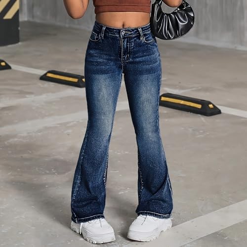 Girls Bell Bottom Jeans Vintage Straight Stretchy Flare Leggings Versatile Skinny High Waist Denim Pants2