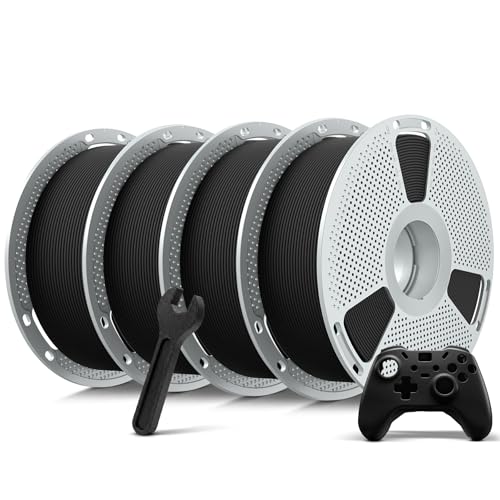 SUNLU Nylon PA6-CF & PA6-GF Combo 1.75mm 3D Printer Filament – 20% Carbon Fiber and 25% Glass Fiber Reinforced, Individually Vacuum Packed, 4kg in Total, 1kg per Spool, 4 Pack, 4000g, (4xBlack)