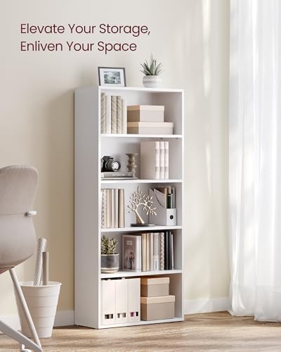 Image of VASAGLE CUSTOS Collection - Bookshelf, 5-Tier Bookcase, Book Shelf, Open Storage Shelf, 9.4 x 23.6 x 52.5 Inches, for Living Room, Home Office, Dining Room, Cloud White ULBC165T14