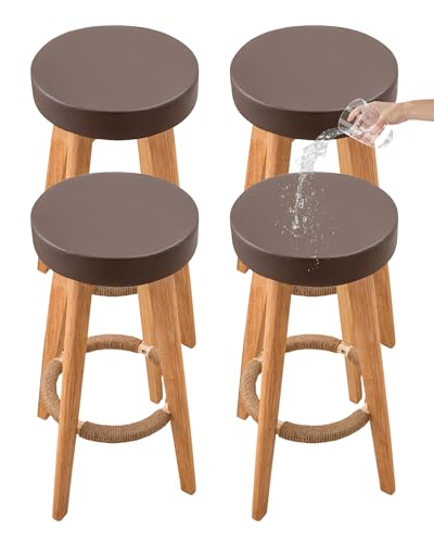 Image of CRFATOP 4 Pack Waterproof Bar Stool Covers Round Seat Slipcover,M,Coffee