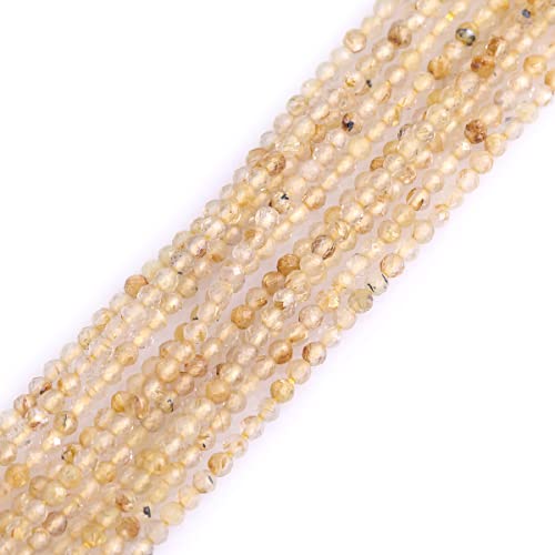Gem-Inside Perles d’espacement facettées en quartz rutilé doré naturel de 2 mm pour la fabrication de bijoux, fil de 38,1 cm