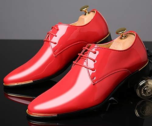 Dress Shoes Men Classic Pointed-Toe Patent Leather Lace-up Formal Oxford Shoes Red 11 US | Image 4