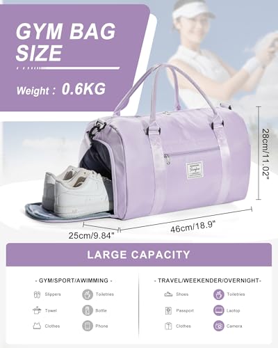 Image of Gym Bag Womens Mens with Shoes Compartment and Wet Pocket Travel Duffel Bag for Women for Plane Sport Gym Tote Bags Swimming Yoga Waterproof Weekend Overnight Carry on Bag Hospital Holdalls