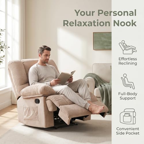 Image of Manual Lazy Boy Recliner Chair, Single Reclining Chair with Home Theater Seating, Oversized Breathable Living Room Chairs for Adults Reading, Gaming, Relaxing, Light Camel
