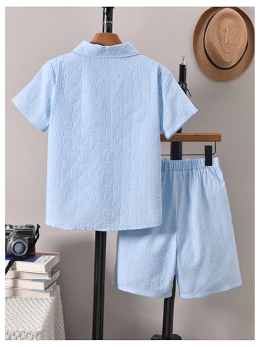 Image of GORGLITTER Boy's Summer Outfits Vacation Beach Linen Sets 2 Piece Sets Short Sleeve Button Down Shirts Top and Shorts