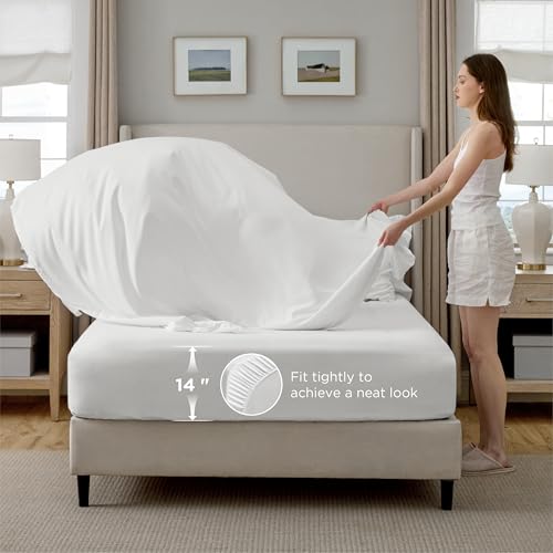 Bedsure Queen Comforter Set White - Bed in a Bag Queen Size Bedding 7 Pieces, GentleSoft™ Pintuck Bed Set Gift for Family, Pinch Pleat All Season Comforter with Sheets, Pillowcases & Shams