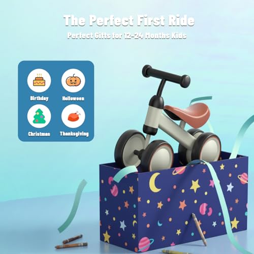Image of SIMATE Balance Bike Toys for 1 Year Old Boys Girls, 12-24 Month Toddler Ride on Toys, 4 Silent Wheels & Soft Seat, First Birthday Gifts for Baby Girls Boys