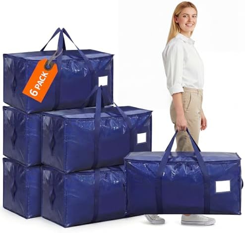 6 Pack Moving Bags and Storage Bags - 90L Heavy Duty Moving Boxes with Reinforced Bottom & Wrap-Around Handles, Tear-Resistant Reusable Storage Bins for Home, College Dorm Clothes Bedding Duvet Toys