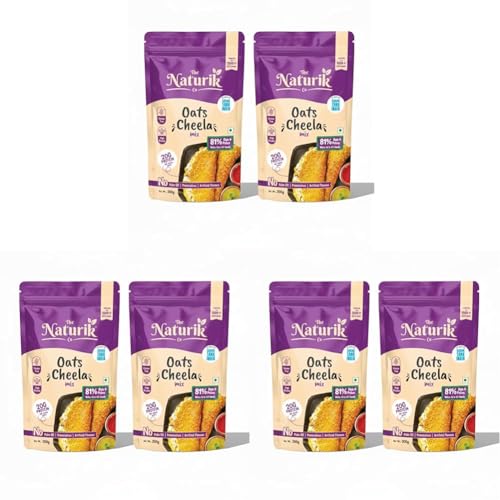 Image of The Naturik Co. Oats Chilla Mix 200 grams (Pack Of 6) : Instant, Ready-to-Cook Cheela & Dosa Mix with 80% Oats & Pulses, High-Protein Healthy Breakfast Option for Kids & Family | As Seen On Shark Tank