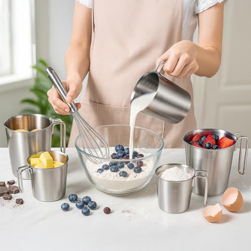 Image of Newness 2-Pack Stainless Steel Measuring Cups Set, Metal Measuring Cup