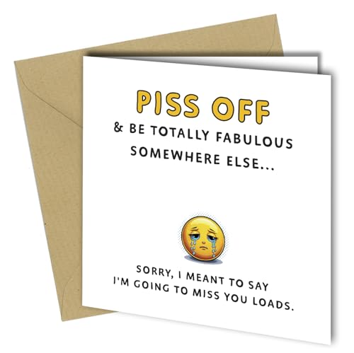 Funny Leaving Card, 'P*ss Off & Be Fabulous' Design with Emoji, Humorous Goodbye Message with Kraft Envelope #1827